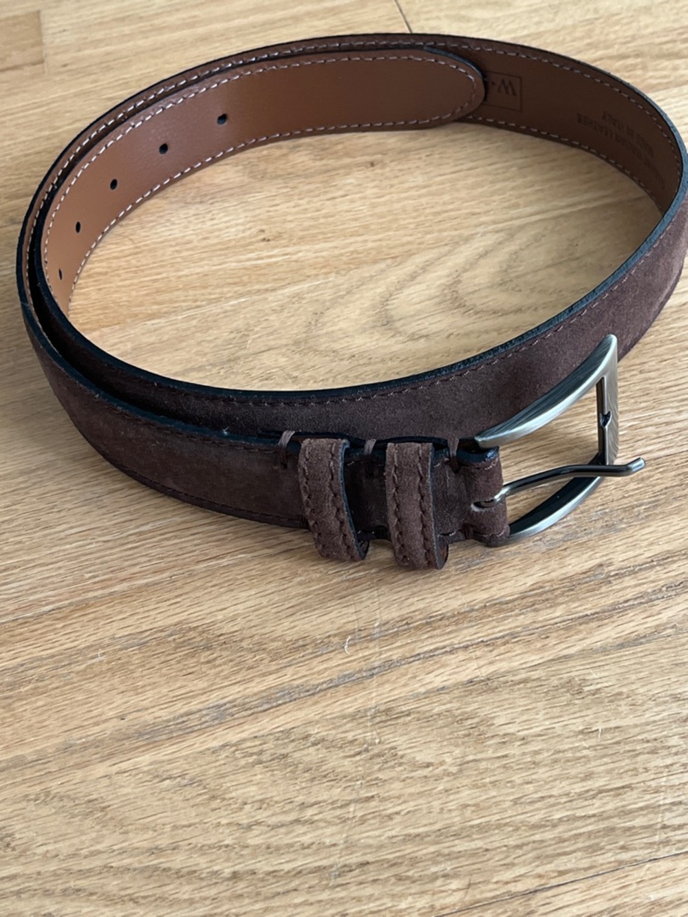 Classic Men's Brown Suede Leather Belt with Brushed Metal Buckle